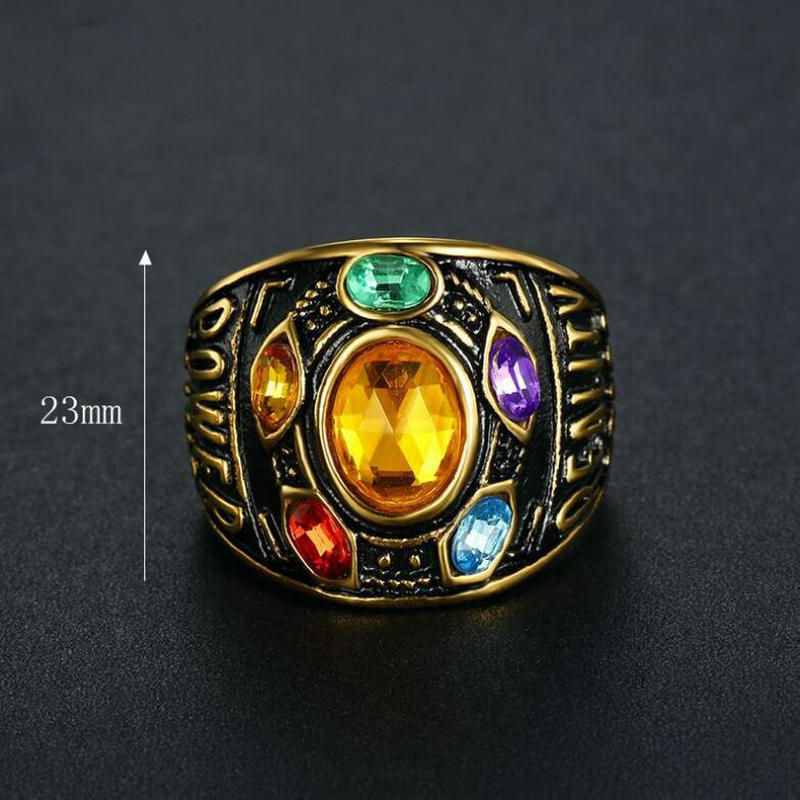스테인레스 스틸 타 노스 남자 반지 골드 도금 다이아몬드 Avengers Thanos Time Gtone Ring